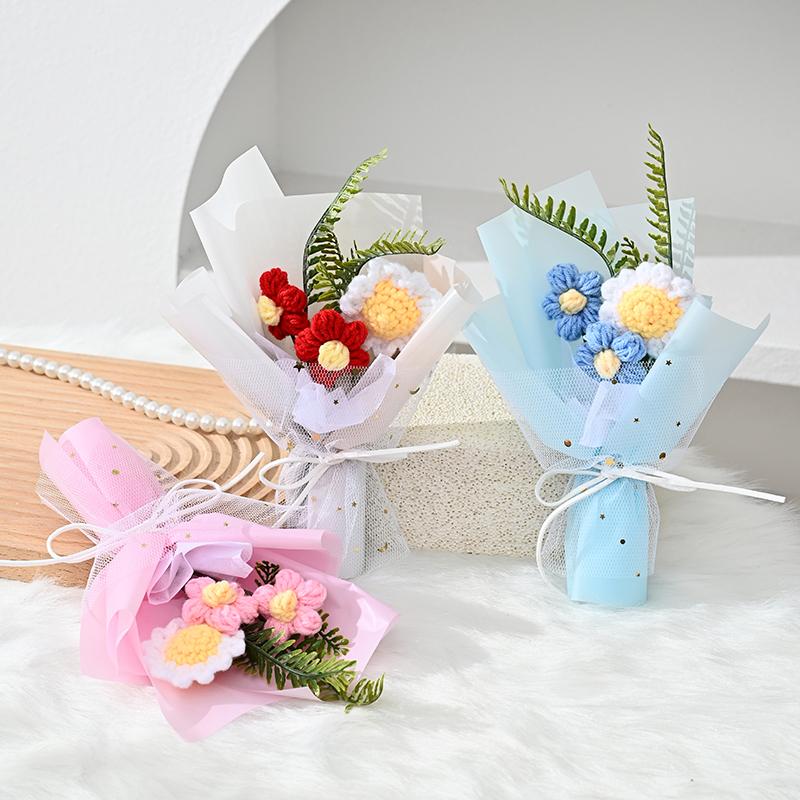 Вязаный букет Мини-пуховые цветы Реквизит для фотосъемки Несколько цветов Домашняя вечеринка Имитация Цветочное украшение Подарочные аксессуары