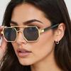 Non-polarized Vintage Sunglasses for Women Fashionable Octagonal Golden Frame Black Lens Glasses with Slender Metal Strip Glasses Women