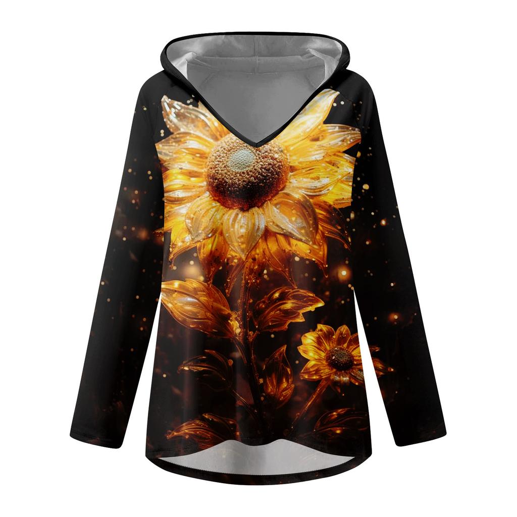 Женские свободные топы с V-образным вырезом и капюшоном с длинными рукавами, повседневные топы, домашние пижамы для отдыха, топы