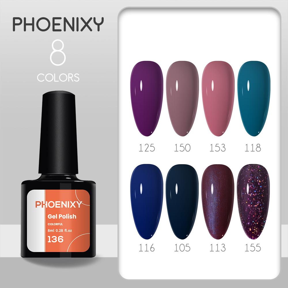 Набор лаков для ногтей PHOENIXY, 4/6/8/10 шт., гибридный полупостоянный светодиодный гель-лак для замачивания, все для маникюра, набор лаков для ногтей