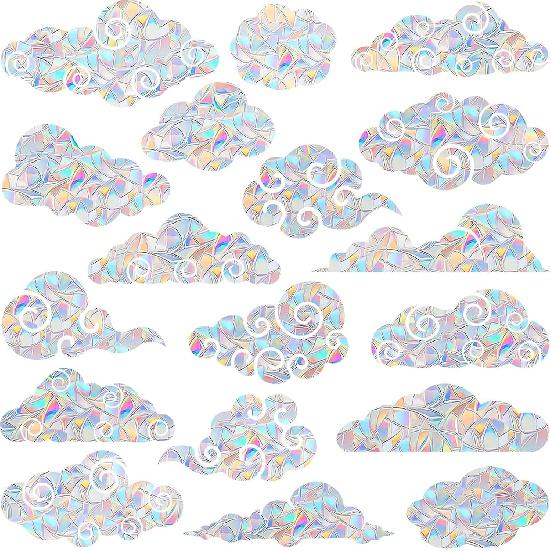 36PCS Circle Window Clings - Anti-Collision Window Decals to Save Birds from Window Collisions,Non Adhesive Prismatic Vinyl Window Clings, Rainbow