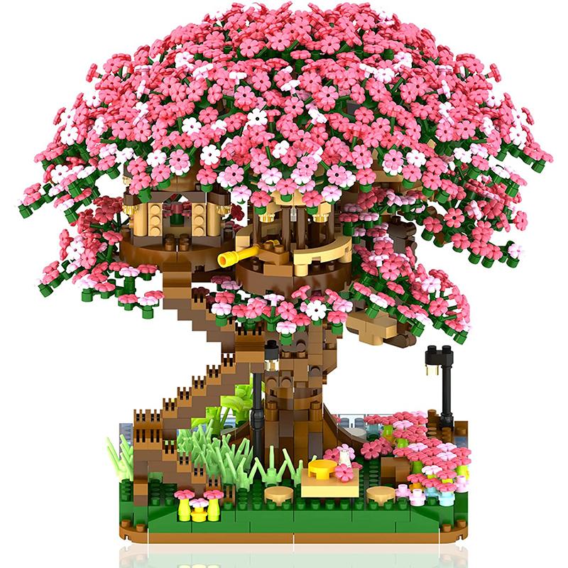 Non-Toxic Mini Sakura Tree Building Blocks Set Diy Cherry Blossom Bricks With Light Treehouse Model Ornament Romantic Gift For Childrenfriend