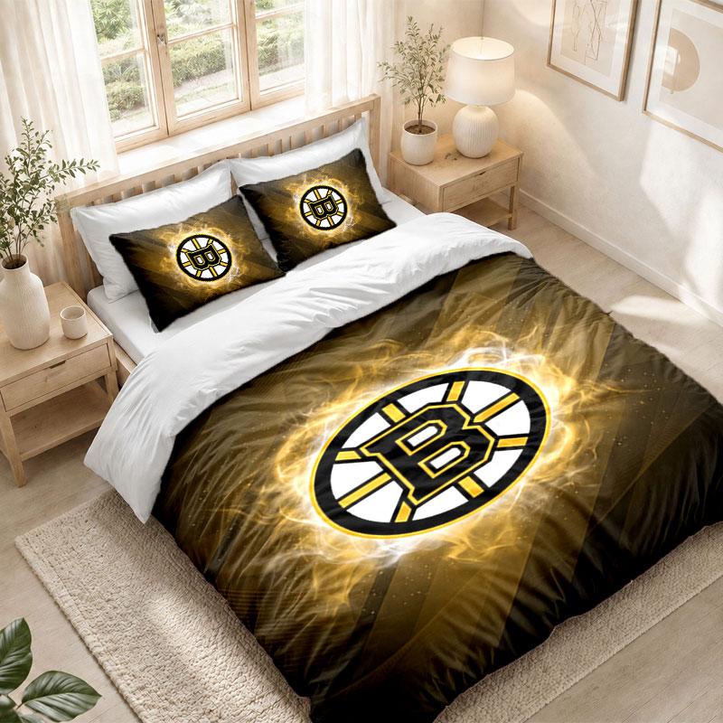 Bedding Set 1 Duvet Cover 2 Pillowcases Boston Bruins Print Bedroom Home Decoration