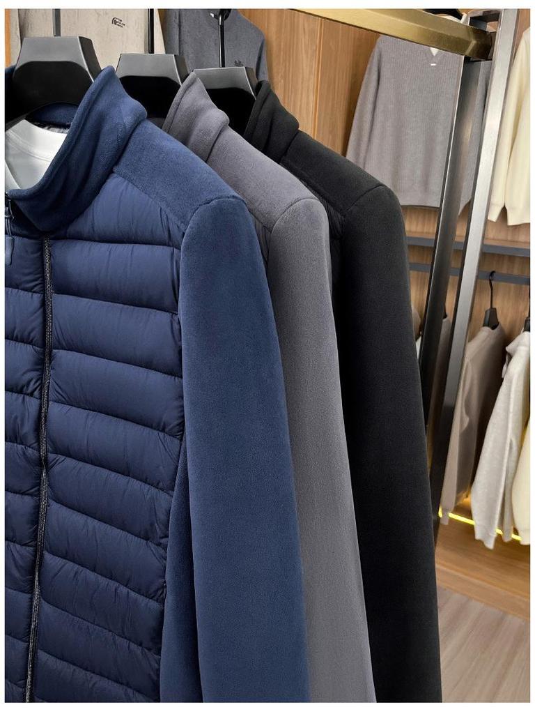 Men's Sherpa Fleece Patchwork Cotton Jacket with Stand Collar for Fall/Winter Casual Wear