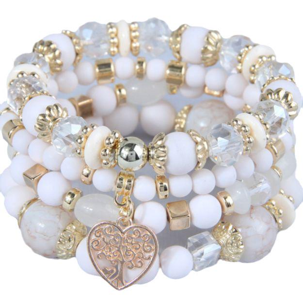 Bohemian Ethnic Multi-Layer Heart Pendant Bead Bracelet