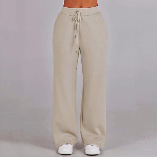 2Pcs/Set Women Solid Color Casual Outfit Lapel Zipper Neckline Long Sleeve Sweatshirt Elastic Waist Drawstring Wide Leg Pants Set