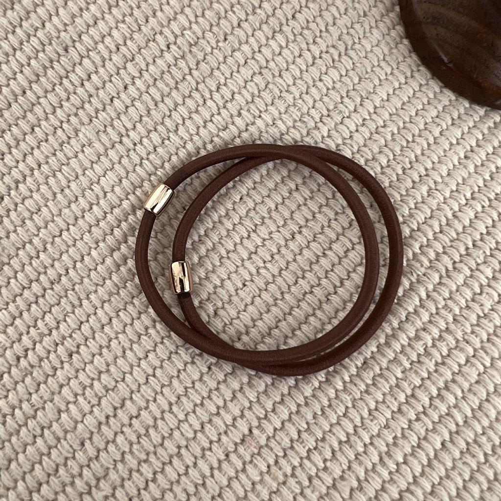 Set of 2 Korean Style Coffee Color Elastic Hair Bands with Gold Beads