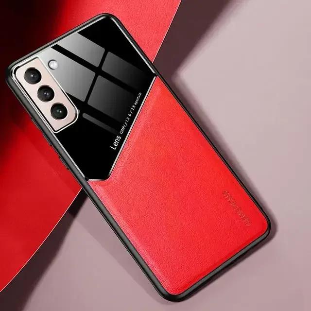 Роскошный кожаный чехол-защита для объектива для Samsung Galaxy S24 S23 S22 S20 S21 FE Note 20 Ultra S10 Plus с функцией автомобильного магнита