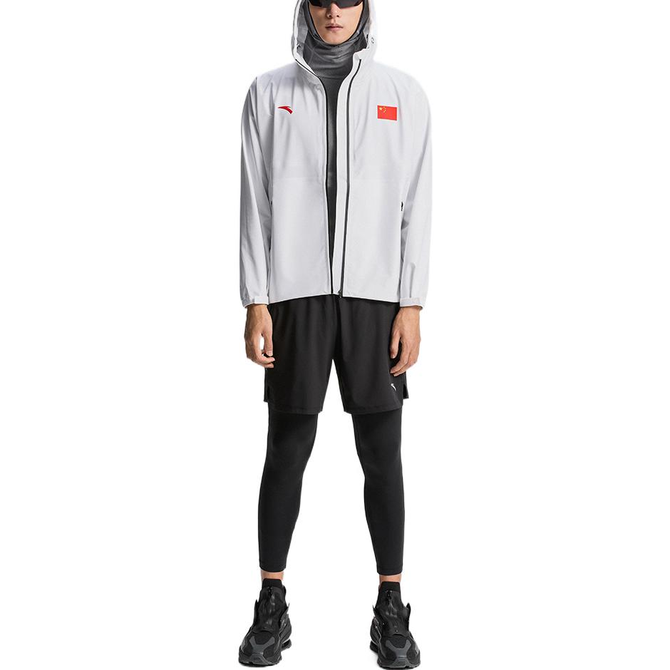 Anta Всепогодная серия с принтом логотипа и тканой курткой на молнии с капюшоном Мужские куртки белые 152130707-1