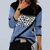 3D Print Blue Patchwork Leopard Print Tshirts Ladies Tops Long Sleeve O-neck Pullover Femme T-shirts T Shirt For Women