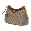 Gucci GG Marmont Канвас Подвеска-клубника Сумка на плечо Бежевый Коричневая кожа Web-полоса Ежедневный шопинг 735132-FABLE-9442