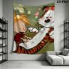 Calvin and Hobbes Wall Tapestry Aesthetic Wall Hanging Printed Fabric Blanket Decorative Tapestries for Bedroom Living Room Home Decor