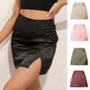 Summer Leopard High Waist Split Skirt Comfortable Elegant and Premium Sexy Jacquard Satin Zipper Halter Women's