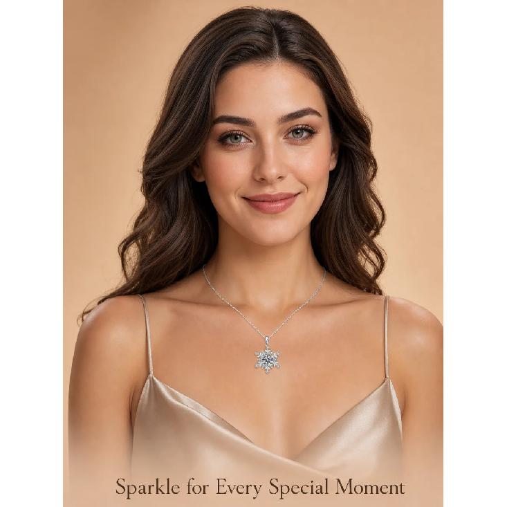 S925 Sterling Silver Snowflake Necklace for Women Versatile High-End Feel Moissanite Pendant Silver Collarbone Chain Gift