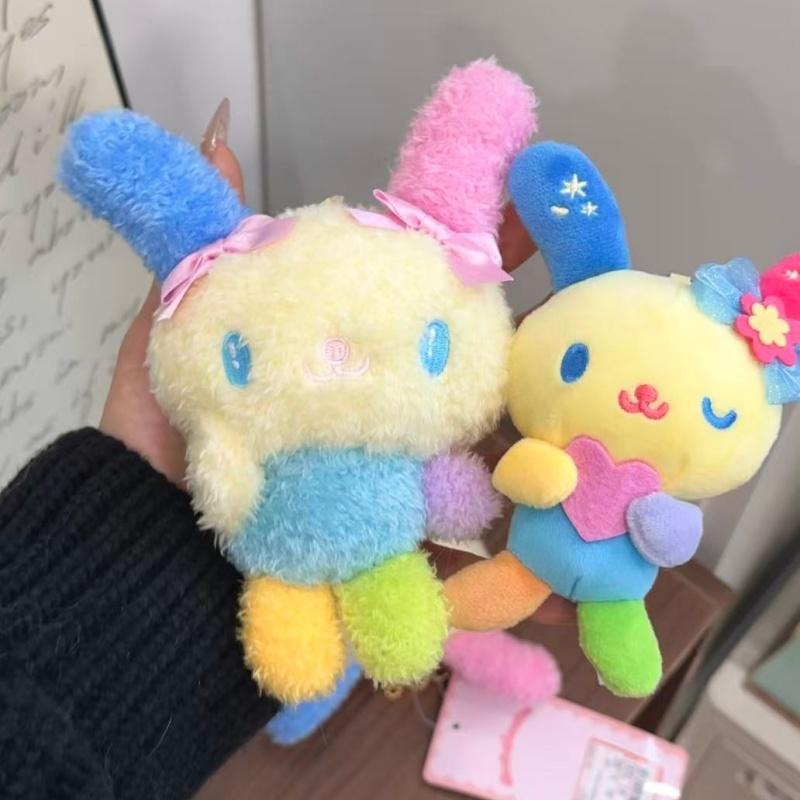10cm Cute Colorful Rabbit Plush Keychain With Bow And Heart Soft Squishy Pendant For Bag Decoration