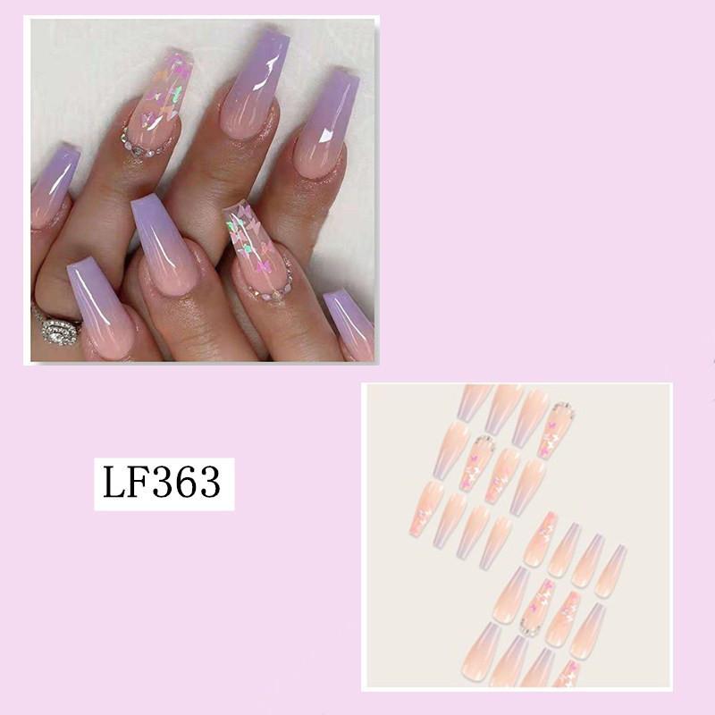 24PCS/SET Quick Nails Flower Diamond Manicure Long Ballet False Nails Waterproof Wearable Ready-made Nail Stickers