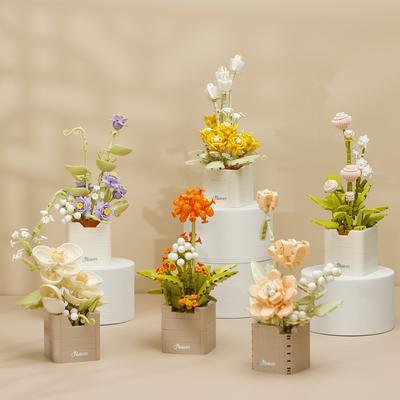Цветочный букет, строительные блоки, вечная орхидея, серия бонсай, сочный одуванчик в горшке, кирпичное растение, украшение, игрушка в подарок детям