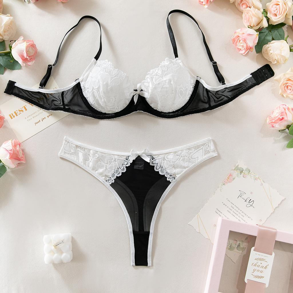 Новый сексуальный бюстгальтер-стринги с кружевной сеткой и сборками, комплект из трех предметов с воротником