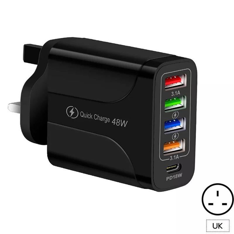 5 Ports USB Wall Charger 3A 48W Type C PD Fast Charging Travel EU US UK Plug Power Adapter For Phone IPhone 12 13 Samsung Xiaomi