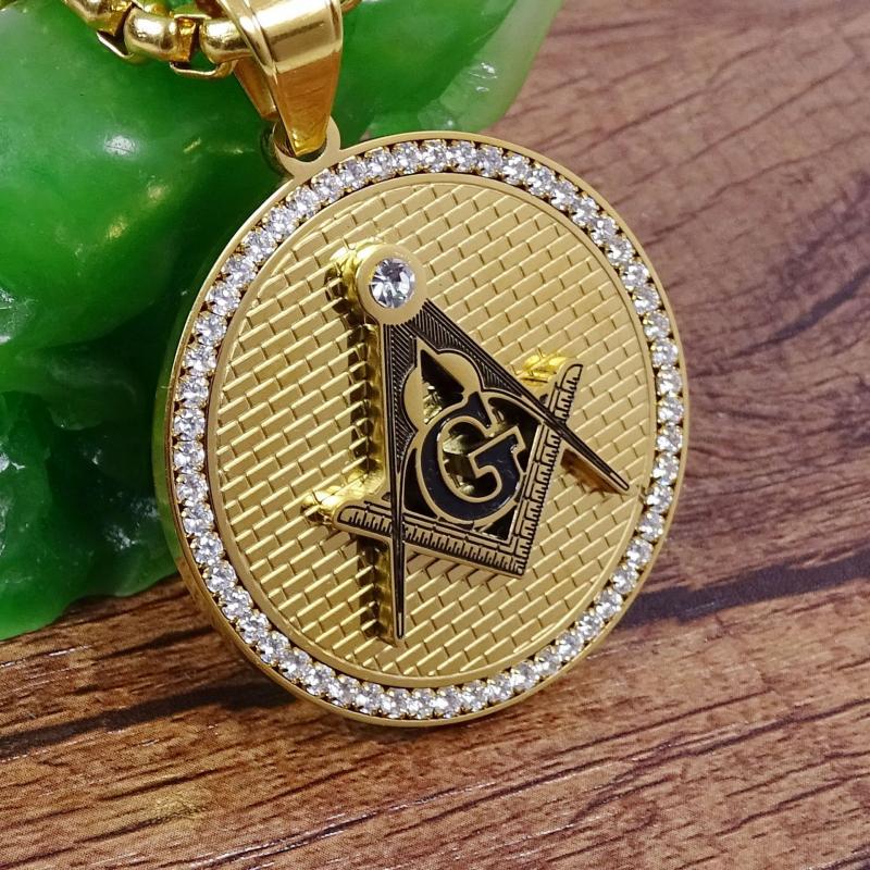 European and American New Religious Micro-inlaid Zircon Masonic AG Pendant Necklace