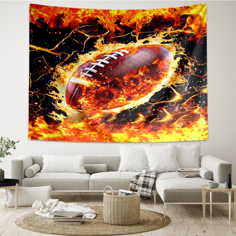 Flaming Football Artwork Tapestry Hanging for Bedroom,Livingroom, Playroom,Decor Art Room Wall Tapestry Holiday and Birthday Gifts