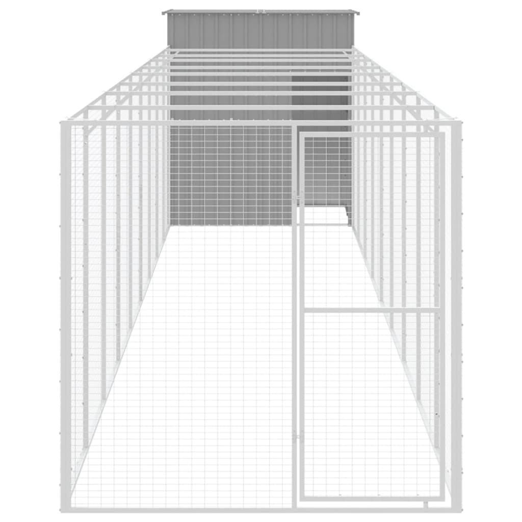 Dog Kennel with Run Light Grey 165 x 1067 x 181 cm Galvanized Steel