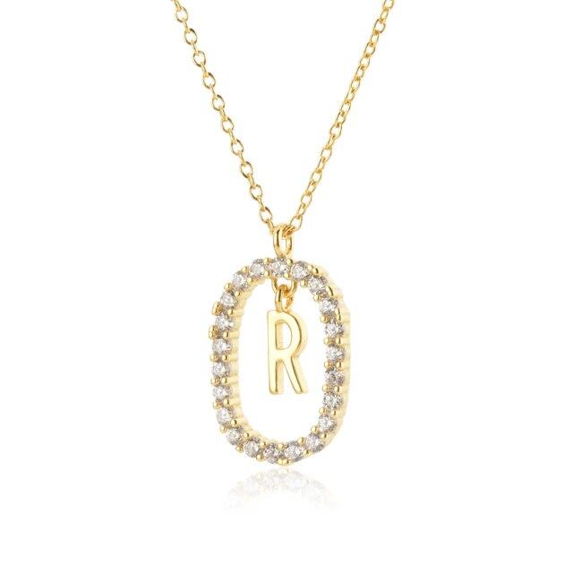 Sterling Color Gold Tone 26 Letters Z Alphabet Initial Long Chain Necklaces Ovals High End Jewelry Crystal Stone Cubic Zircon ChokerLuxury