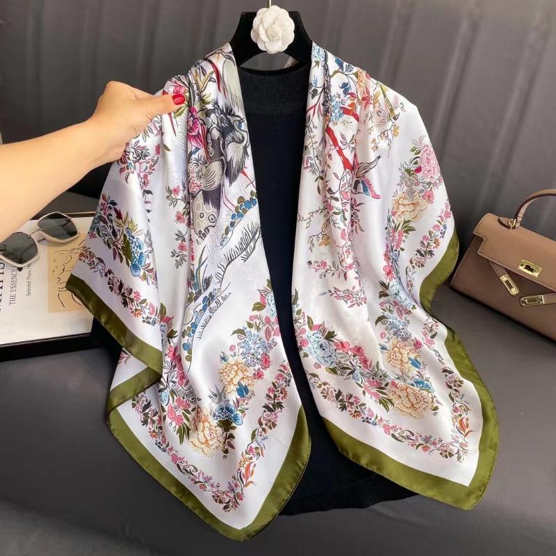 Women S Printed Silk Like Large Square Scarf Fashion Decorative Sun Protection Shawl