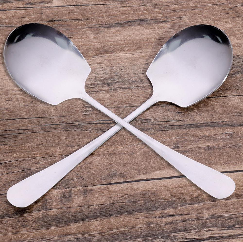 Large Stainless Steel Spoon Long Handle Spoons Kitchen Cutlery Porridge Soup Watermelon Scoops Restaurant Public Spoon Tableware