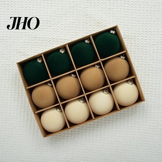 Luxurious Christmas Tree Ornaments 12 Pcs Velvet Ball 2.4 Inches Flocked Shatterproof Plastic High-quality Balls Xmas Hanging Decorations for Holiday