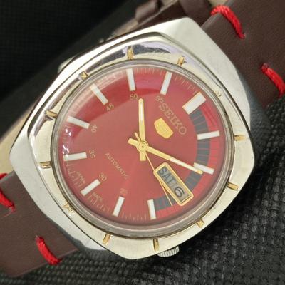 Б/У винтажные мужские часы SEIKO 5 AUTOMATIC 7009A JAPAN MENS DAY/DATE RED 601-a313483-6