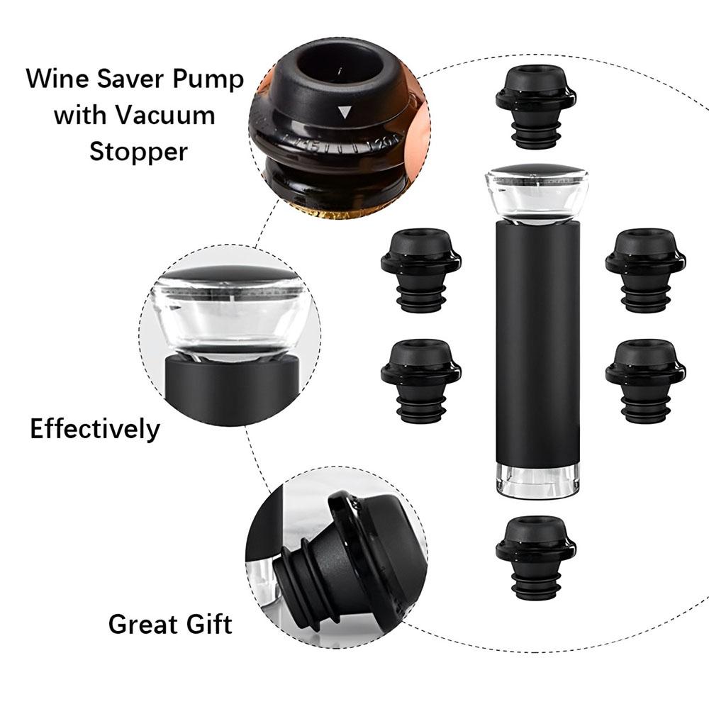 Вакуумный насос для вина с пробкой для бутылок, силиконовая пробка для вакуумного уплотнения, вакуумный упаковщик Wine Saver Preserver, черный