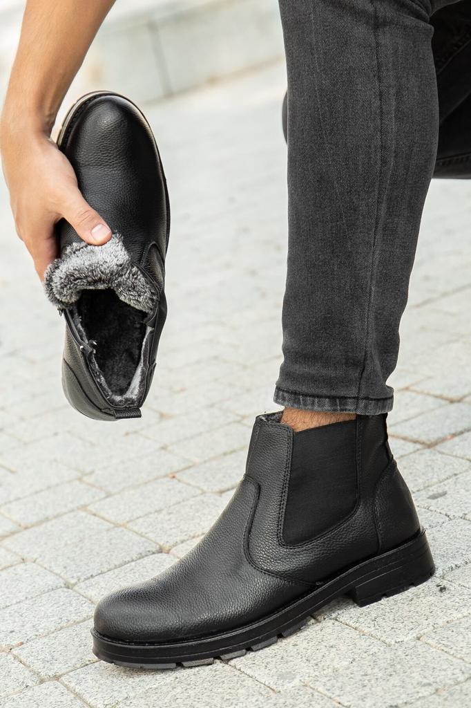 Men's Fashion Waterproof Flat Heeled Booties Bootie Water Cold Proof Furry Sturdy Winter Zipper Rubber Sole Boat Shoes