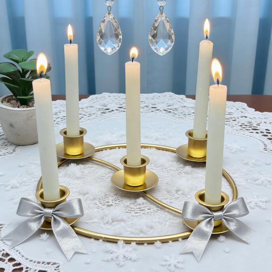 Advent Wreath Candle Holder Christmas Candle Ring Stand for 4/5 Taper Candles Gold Metal Advent Wreath Ring for Christmas Holiday Home Party Church