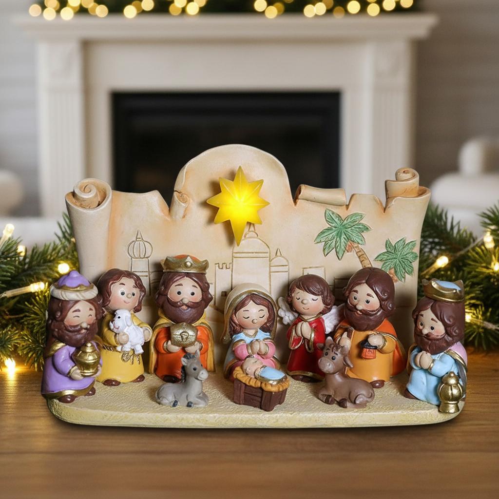 Christmas Manger Scene Figurine Set Cartoon Nativity Characters Decorative Ornament For Holiday Home Decoration And Gift Giving