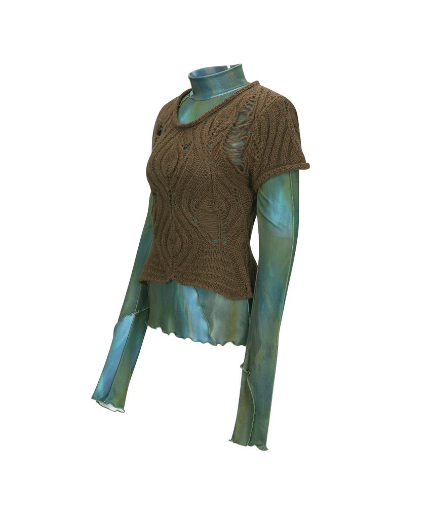 ADSB ANDERSSON BELL Cap Sleeve Sweater Layered Top Atb1352W(Brown)