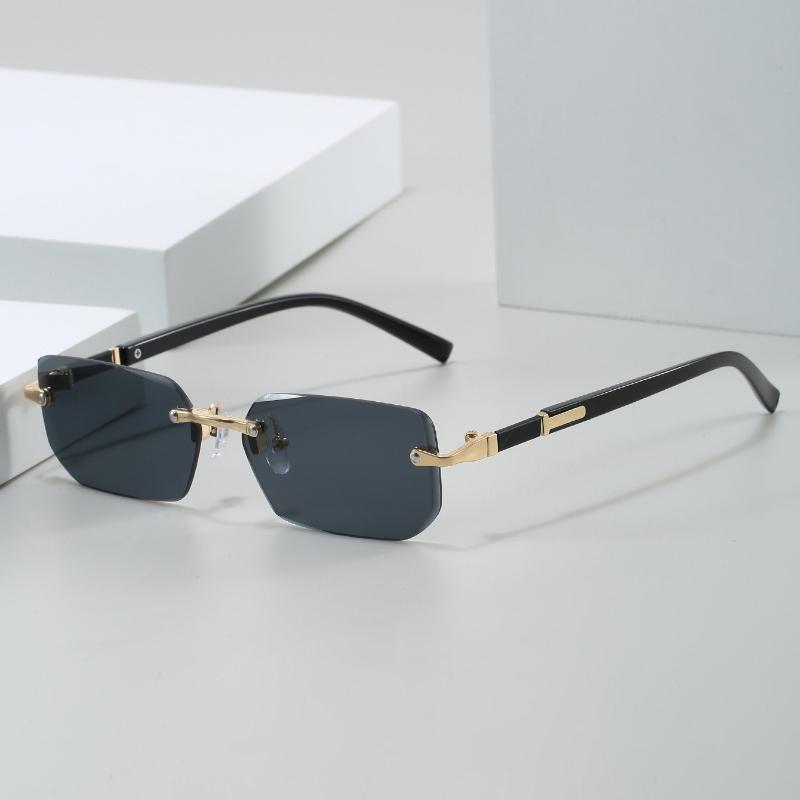 Стильные неполяризованные прямоугольные очки без оправы для мужчин и женщин - Модные золотистые металлические оправы