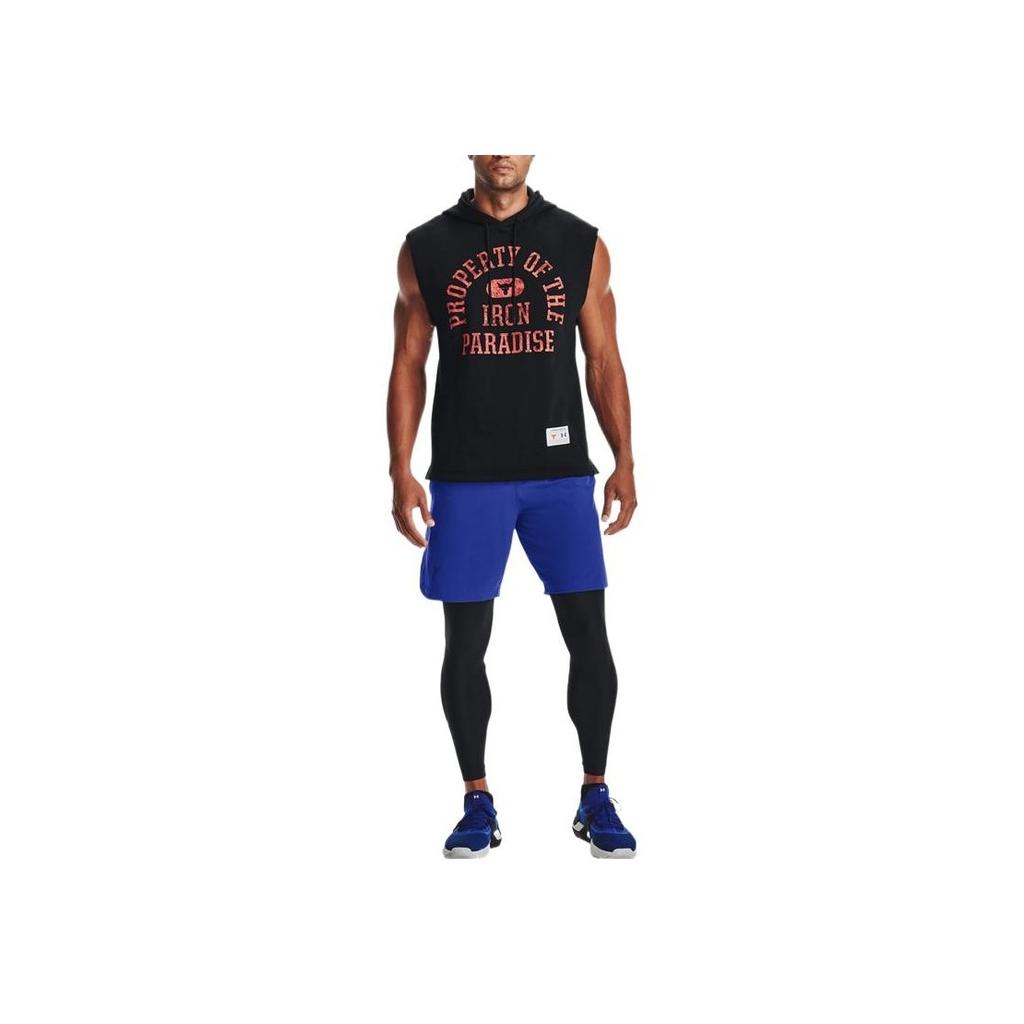 Under Armour Project Rock Графический принт Флисовая толстовка без рукавов с капюшоном Баскетбольный жилет Мужские топы Черный 1367034-001