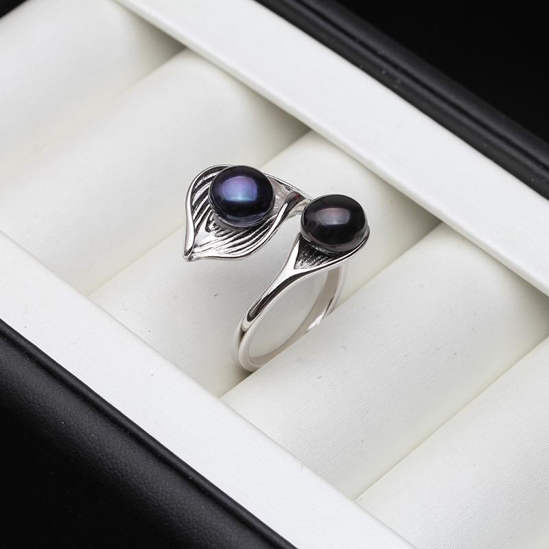 Adjustable 925 Silver Double Pearl Rings For Women,Natural Freshwater Pearl Rings Drop Shipping Couple Rings Jewelry