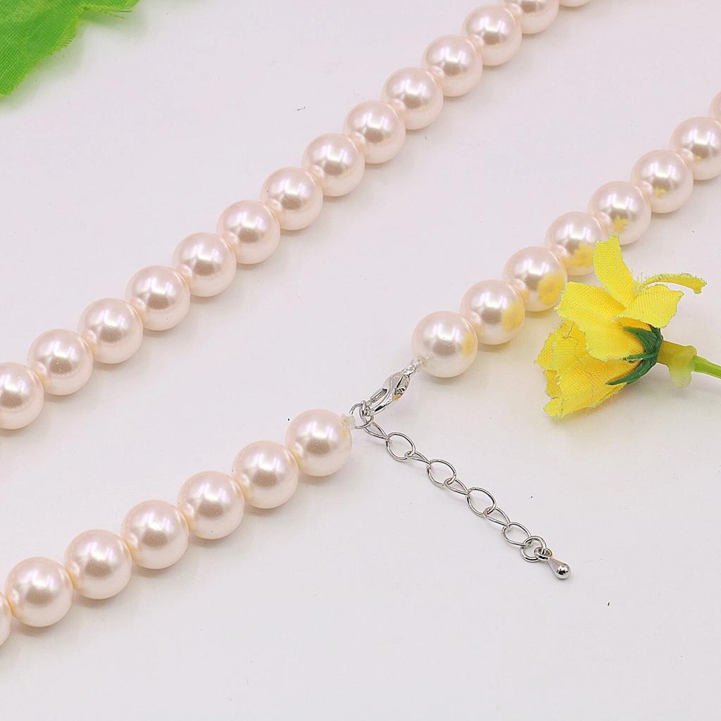 10mm Light Pink Shell Pearl Round Beads Necklace Pearl Neckwear Jewelry,AAA Neckchain,5cm Extension Chain,Girls Women's Party Gifts
