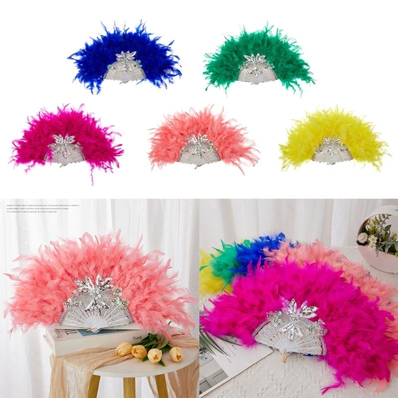 Chinese Hand Fan Feather Palaces Fan for Costume Props Party Dancing Performances Props Wedding Decorations Travel