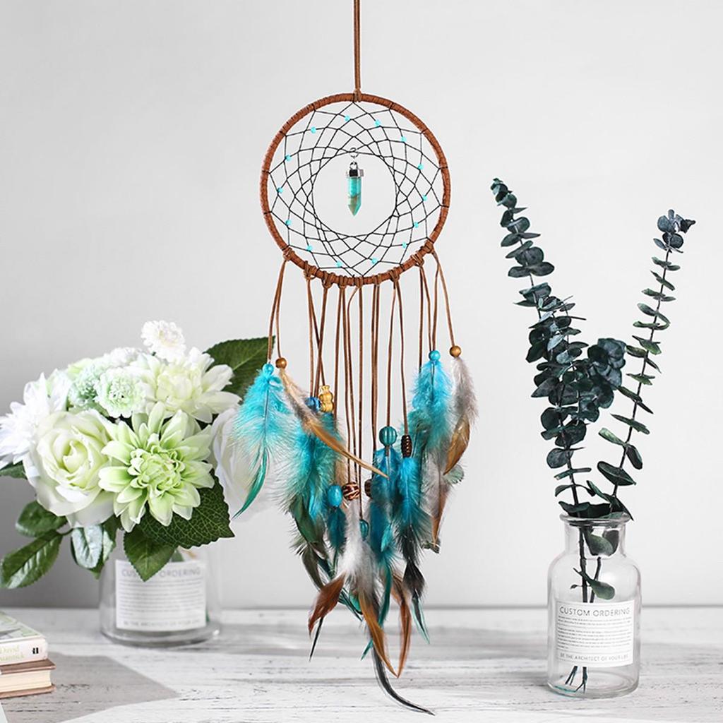 Vintage Turquoise Dream Catcher with Crescent Star Pendant for Wall or Room Decor