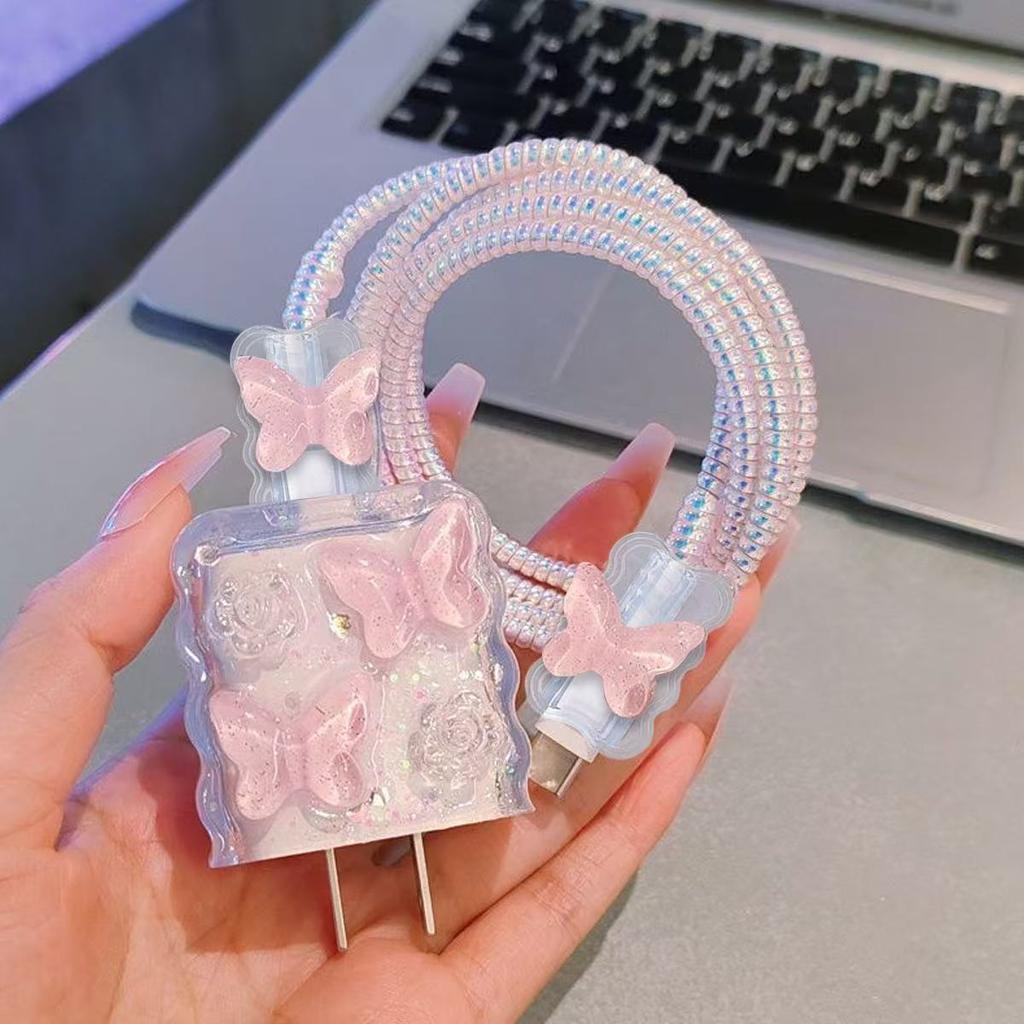 Новая защита зарядки, защита USB-кабеля для передачи данных, защитная крышка для зарядного блока, сборка с розовой кошачьей лапкой, подходит для зарядного устройства iPhone 18/20 Вт