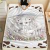 1PC Floral Cow Animals Print FlAannel Blanket, High quality Comfortable for All Seasons, Home Decor, Warmth and Comfort