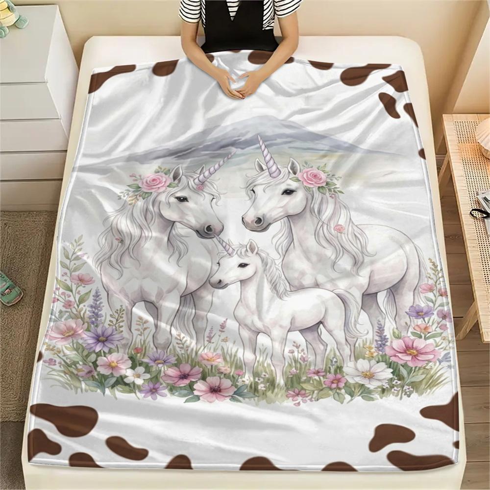 1PC Floral Cow Animals Print FlAannel Blanket, High quality Comfortable for All Seasons, Home Decor, Warmth and Comfort