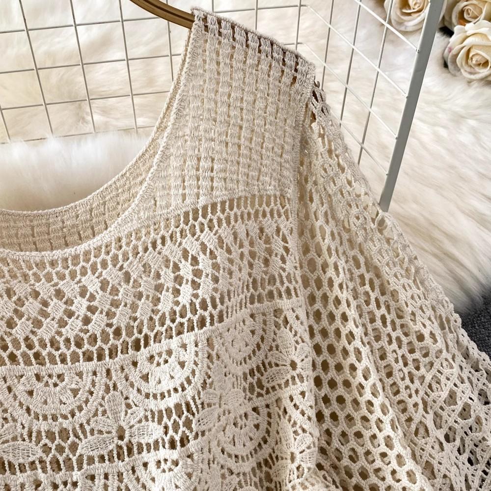 Dimanaf 2025 New Summer Women Long Knitted Dress Sleeve Basic Fashion Lace Dresses Casual Loose