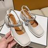 2024 Осень Новые женские туфли на высоком каблуке, модные женские повседневные сандалии на толстом каблуке, для вечеринок и работы, белые мюли Мэри Джейн