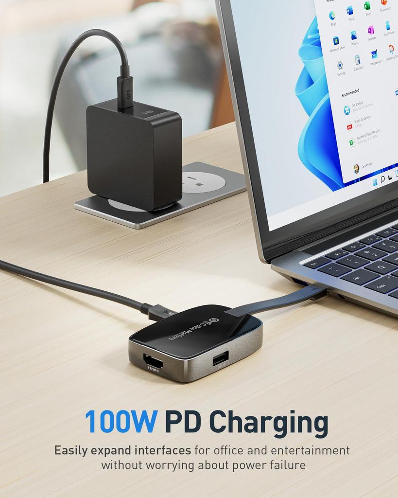 Многофункциональный USB-C хаб Cable Matters с HDMI 100 Вт и передачей данных 10 Гбит/с, складной, USB-C на HDMI, совместимый с Thunderbolt, iPhone и Dell XPS, 4-в-1