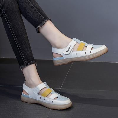 Кожаные спортивные пляжные сандалии на плоской подошве