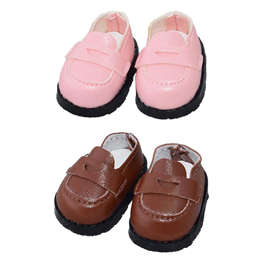 Niannyyhouse 10cm Plush Leather Shoes Shoes2 Cotton Doll Shoes Shoe Length Approx. 3.8cm Dress Up Doll Accessories (Pink+Brown)